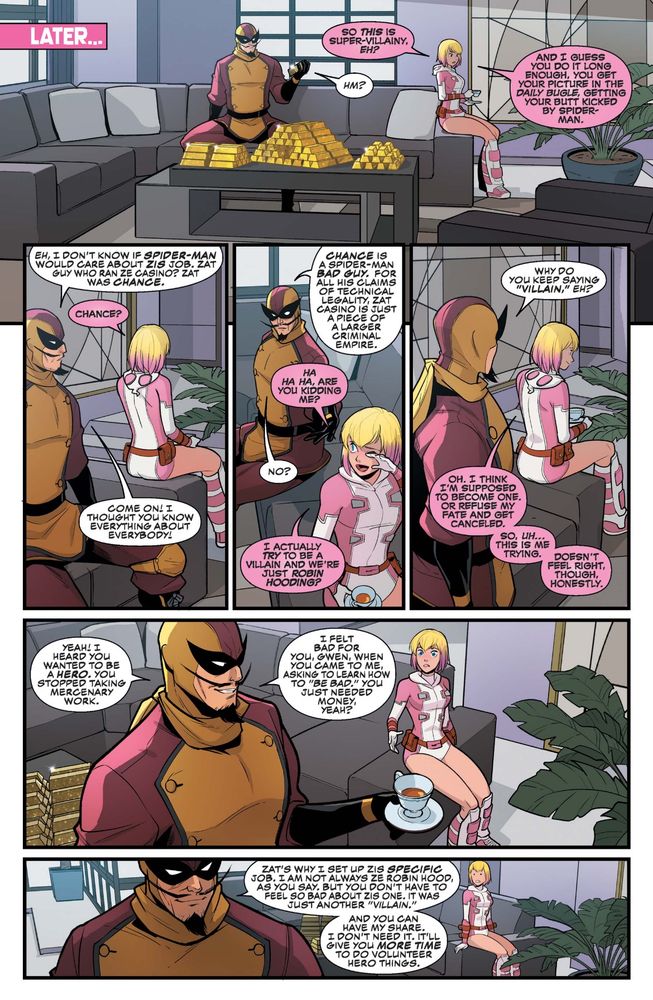 The conversation between Gwen and Batroc the Leaper about Gwen’s future at the end of The Unbelievable Gwenpool issue #19