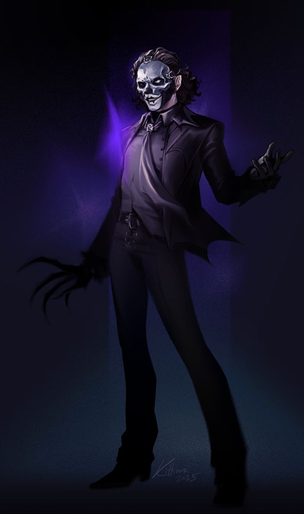 Papa V Perpetua, frontman character for the band Ghost, in a stylized illustration reminiscent of some kind of reference sheet or standalone character marketing art.