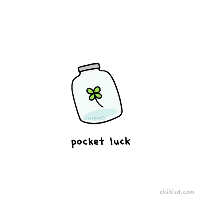 a drawing of a jar with a four leaf clover inside and the words pocket luck