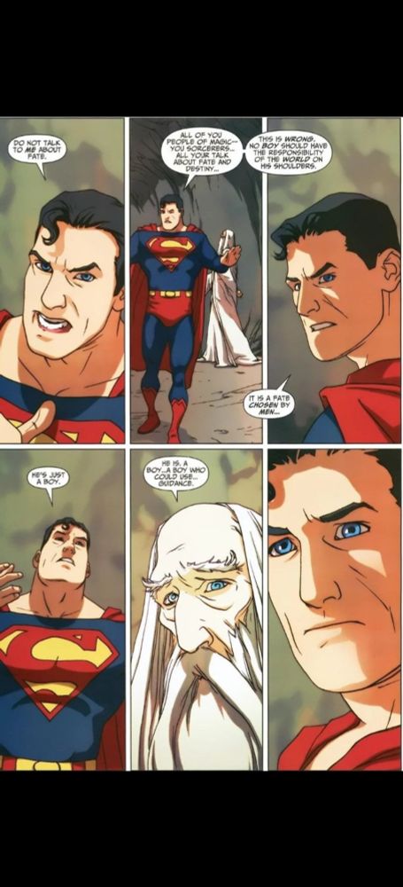 Superman goes to the Rock of Eternity to give the Wizard who gave him his powers a bollocking