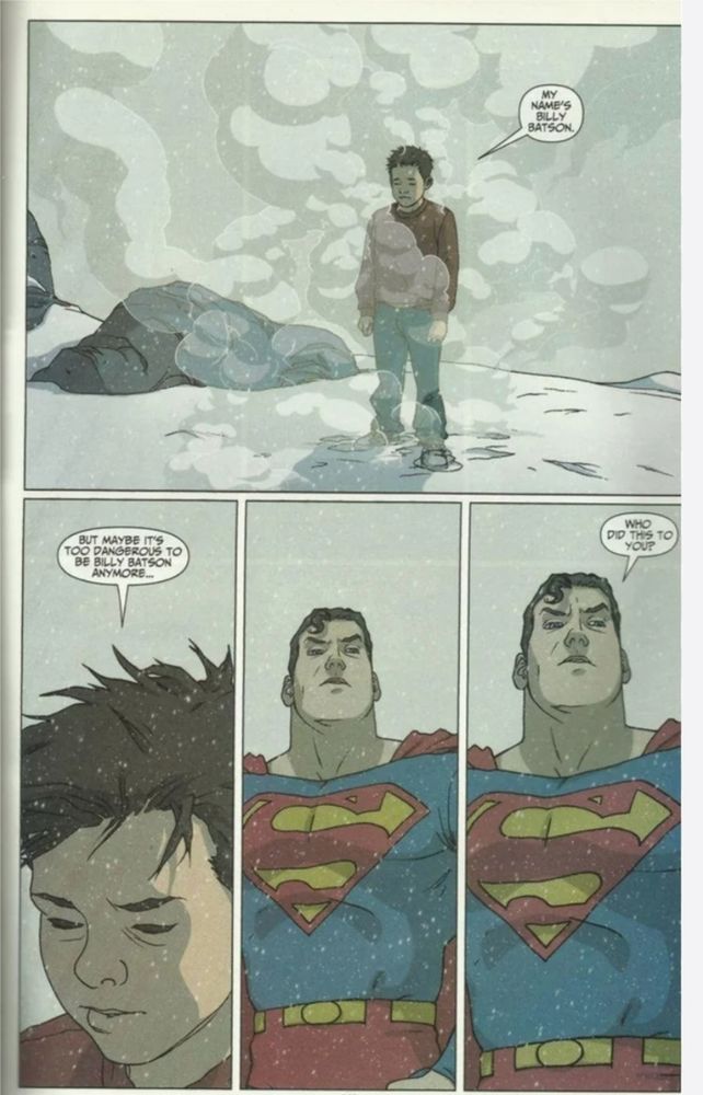 Billy Batson, after messing up as Shazam/Captain Marvel reveals that he is a child to Superman.

Superman asks "Who did this to you?"