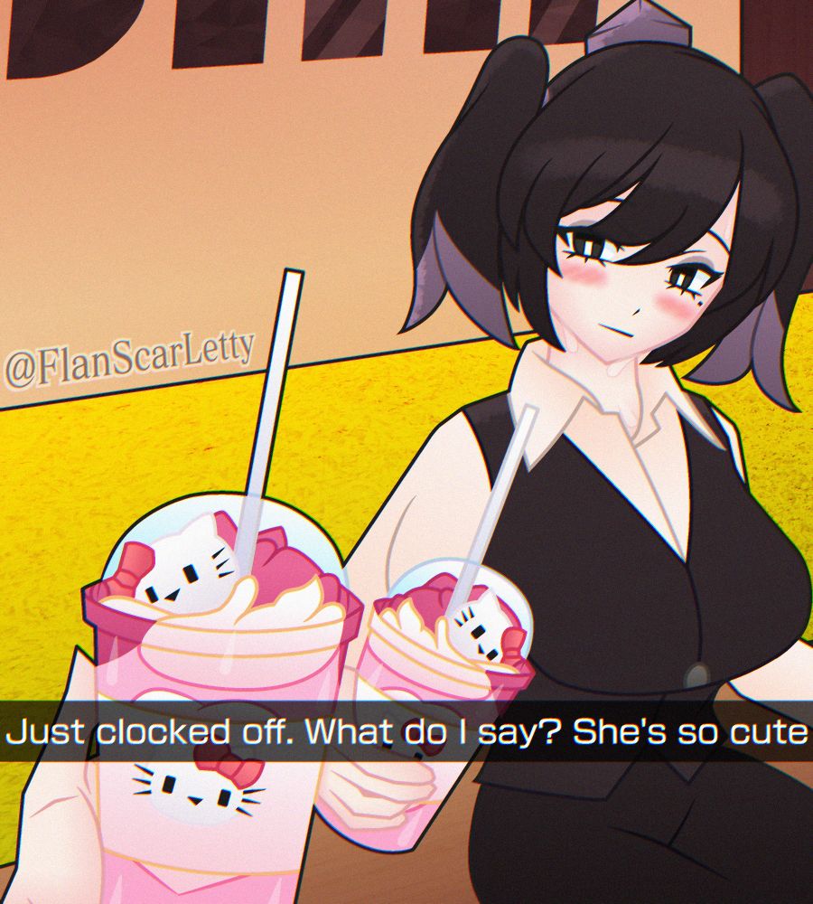 “Just clocked off. What do I say? She's so cute”

Himekaidou Hatate with a Hello Kitty drink in hand in the BUNBUNEWS Studio with coloured grass in the background.
