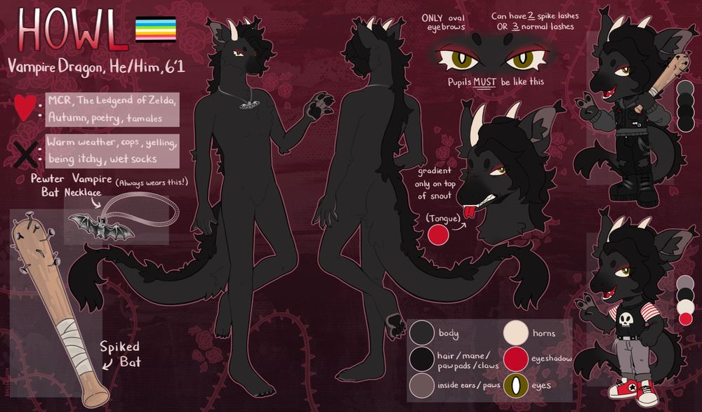 Full ref sheet of a dark gray dragon