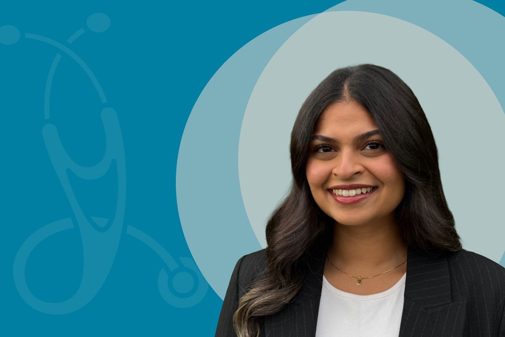 Headshot of Riva Patel on abstract blue background