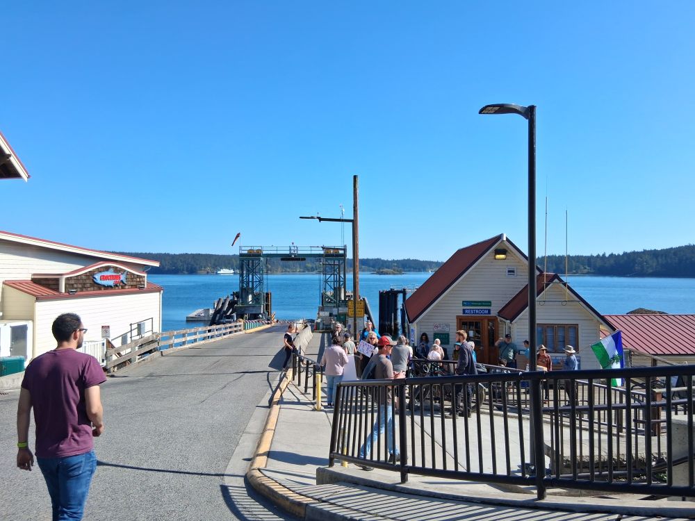 May Day Strong protest at the Orcas Island ferry terminal on 5/1/2025