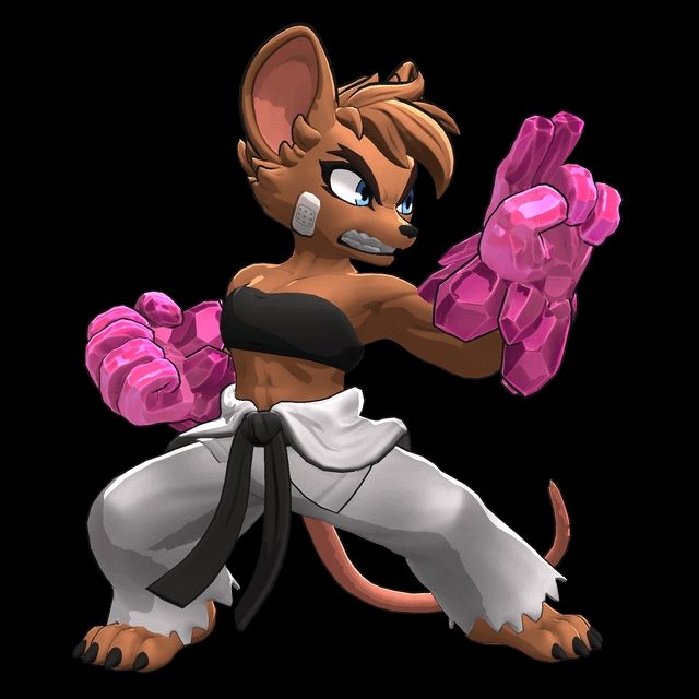 Olympia the rat-shaped woman from Rivals of Aether 2. She's explicitly based on Makoto from Street Fighter. 