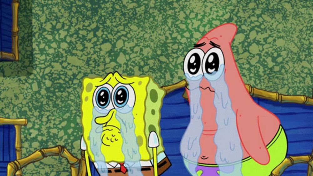 spongebob and patrick are crying in this cartoon