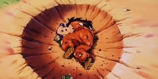 Yumcha lying his fully dead ass in a crater