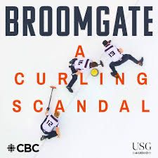 Podcast artwork of Broomgate: A Curling Scandal with three curlers with their brooms on the ice.