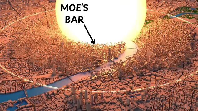 A screenshot from the Daily Mail article with an arrow pointing to "MOE'S BAR".