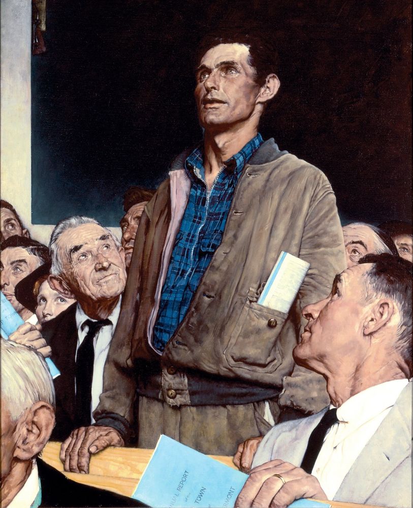 Norman Rockwell man standing in court meme 