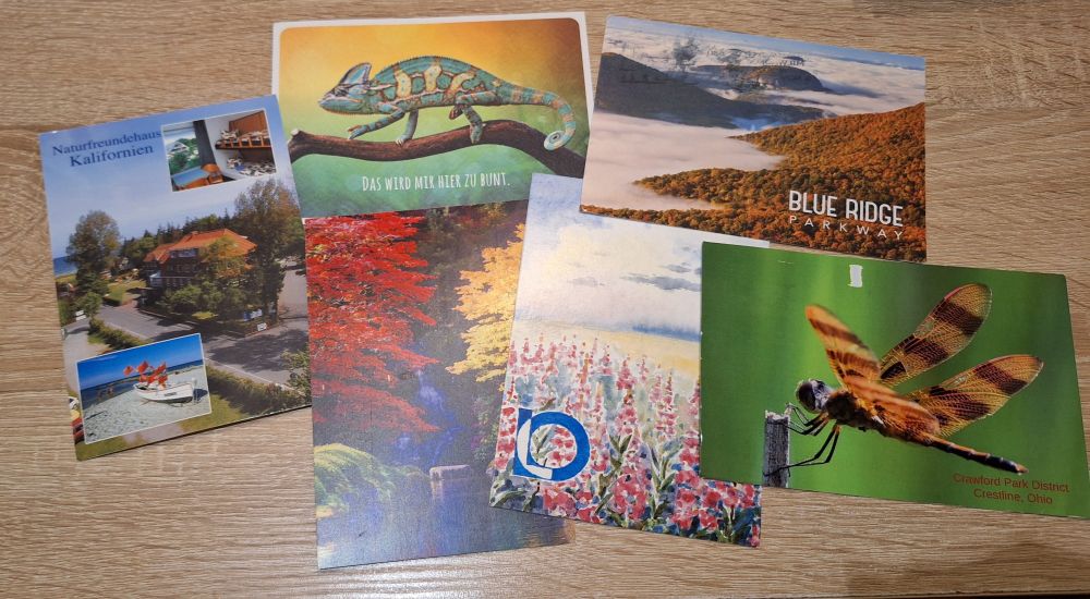 6 bunte Briefmarken mit Motiven