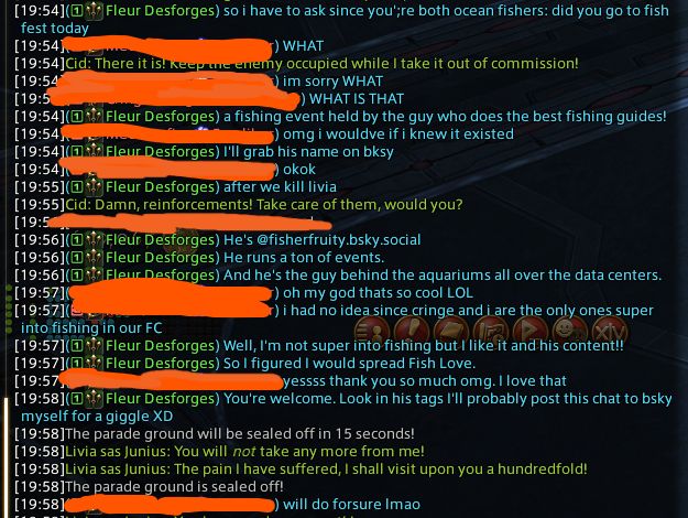 A chat log between three players that covers the Fish Fest event that happened on 2/22 and two players who fish but didn't know it existed.