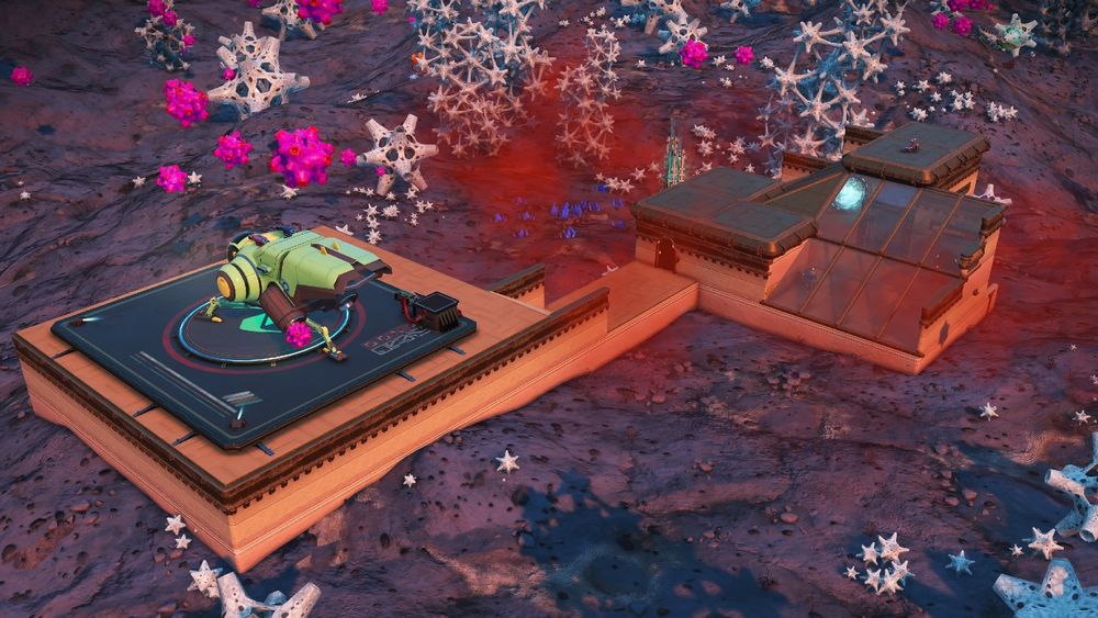 Picture of a building created in the game No Man's Sky.