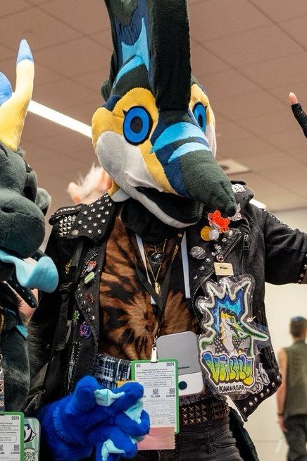 Photo of me in my Blue Marlin fursuit head during Anthrocon