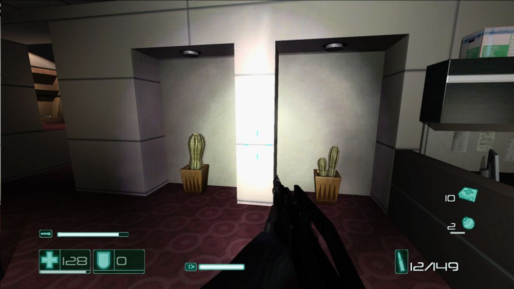 Two wall niches housing waist-high cacti in F.E.A.R. (2005)