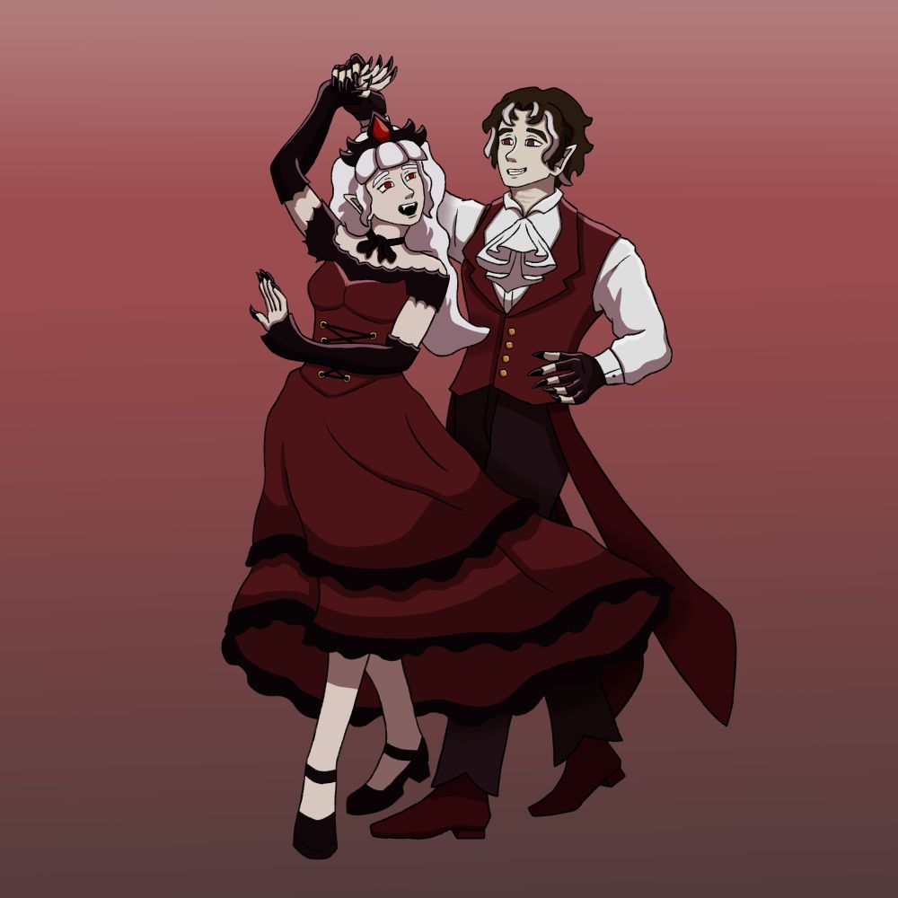 Same image as previous, but without the background. Shelby and Avid from Vampires SMP dancing together.