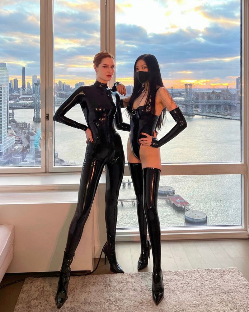 Goddess Freya and Mistress Una in black latex 
