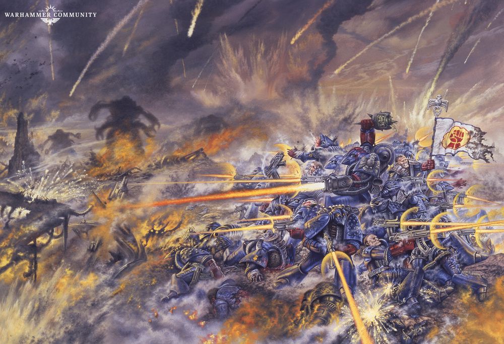 Rogue Trader 40k cover featuring the last stand of the Crimson Fists.
