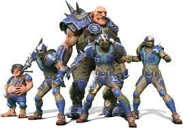 Bloodbowl 3 Humans L-R Halfling, Lineman, Ogre, Blitzer, Thrower