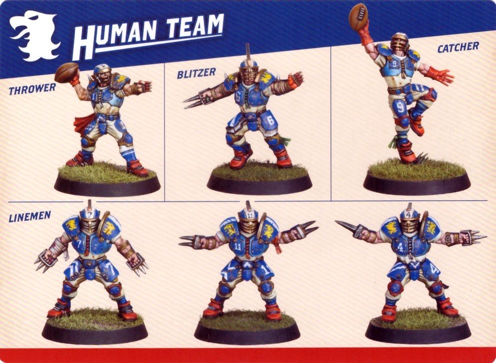 Bloodbowl Human team.
Thrower
Blitzer
Catcher
3 linemen