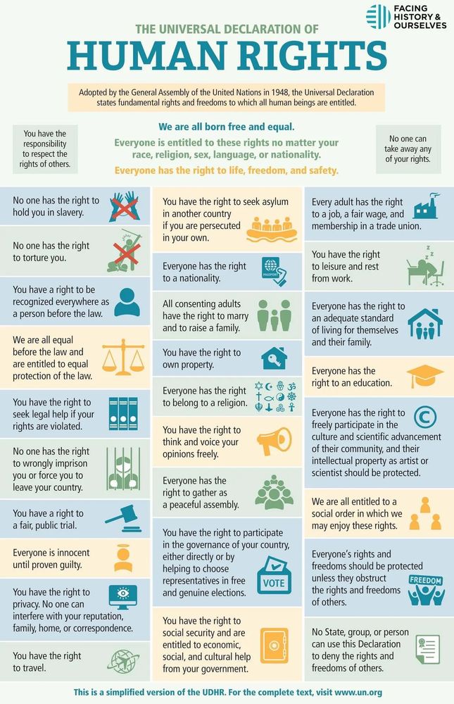 A summary of the articles of Universal Declaration of Human Rights, developed by Facing History and Ourselves:

https://www.facinghistory.org/resource-library/universal-declaration-human-rights
