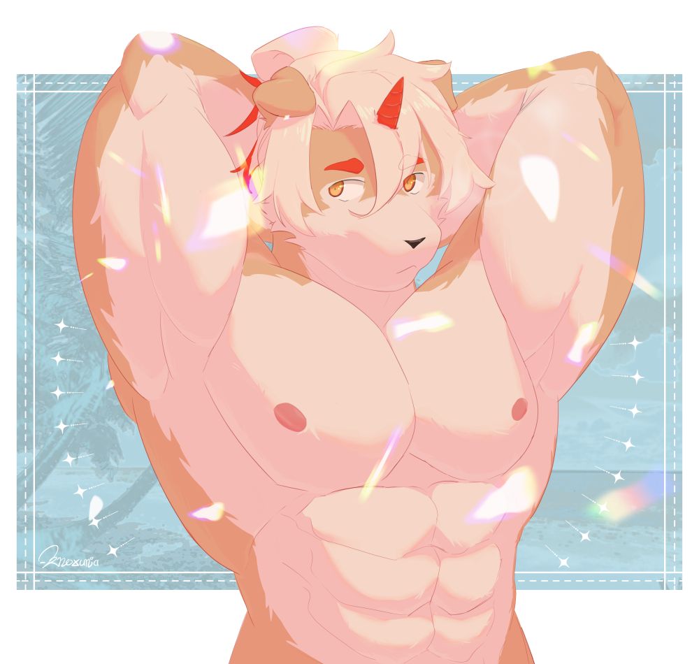 hung from the hit game arknights with his hair tied and arm up booty naked with armpit oolalah
