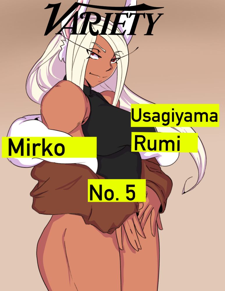 Mirko from My Hero Academia posing on the front cover of Vogue magazine.