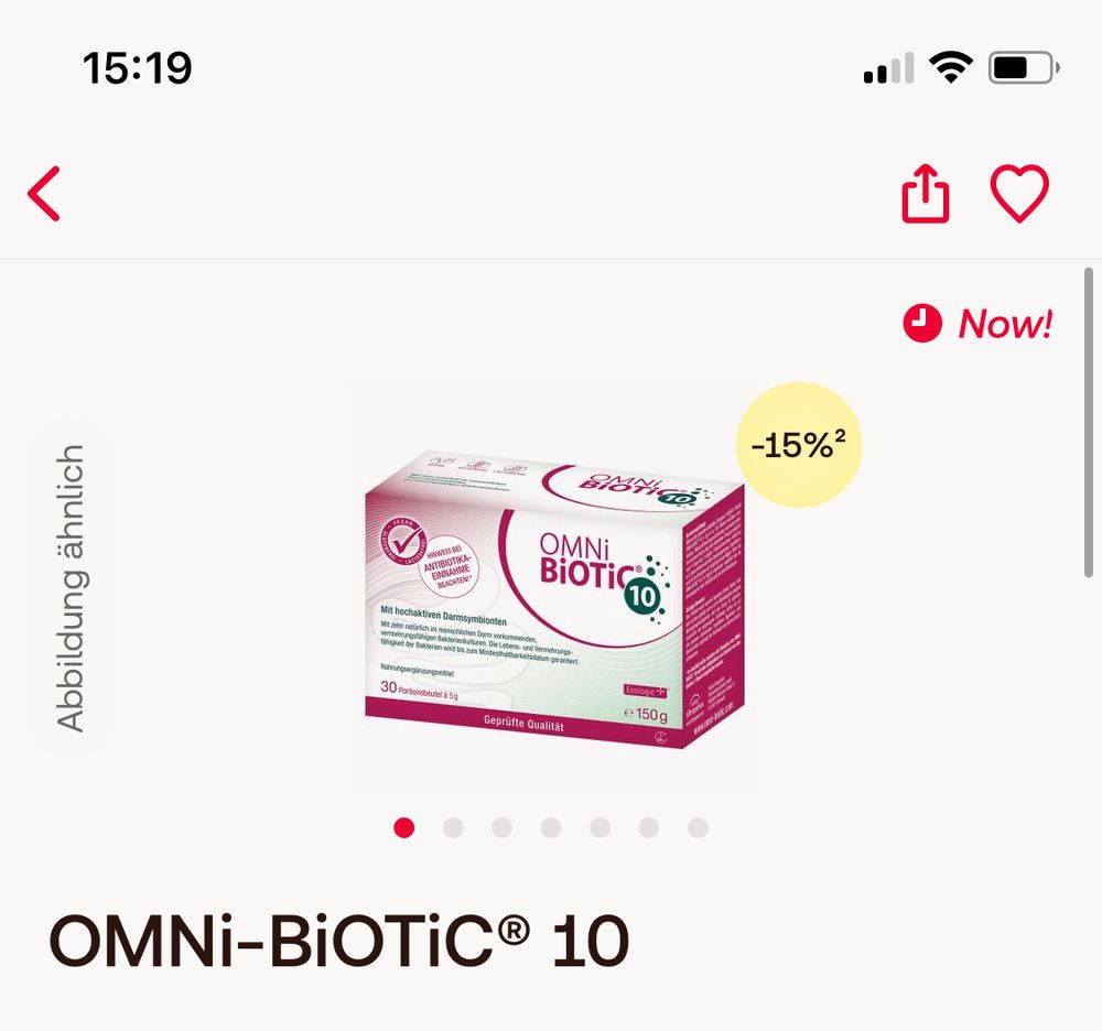 Ein Screenshot mit einer Packung eines Medikaments „Omni-Biotic 10“