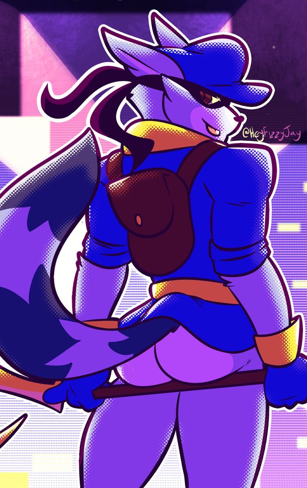 Sly Cooper with his cane propping up his buttcheeks

based on this image

https://x.com/Racumbr/status/1809599782790238215