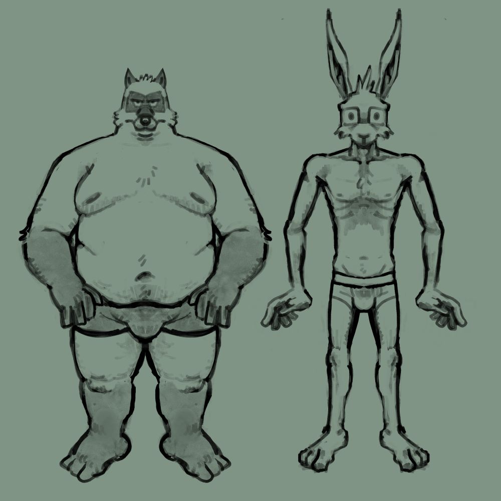 fat raccoon guy and skinny rabbit guy