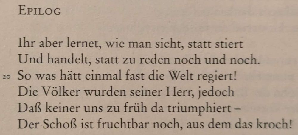 quoting the epilogue from Brecht's "Der aufhaltsame Aufstieg des Arturo Ui" 