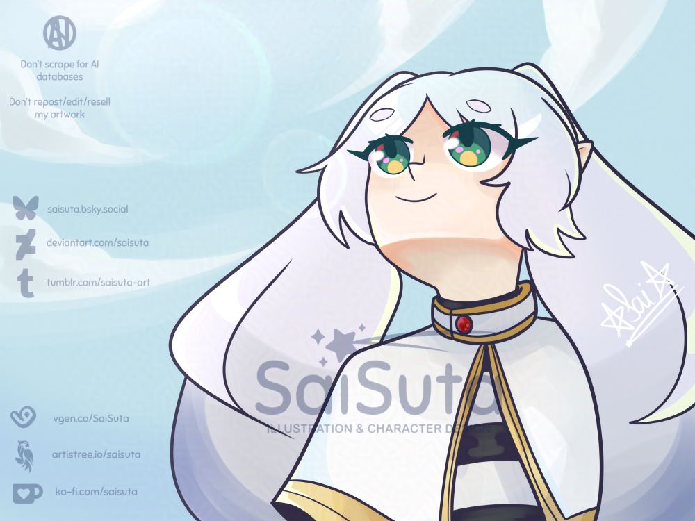 Fanart of Frieren from Sousou no Frieren looking up!