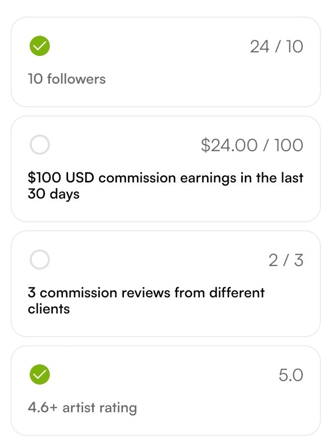 My VGen verification process! I already have 10+ followers and an 4.6+ artist rating, but I still need more earnings and reviews from different clients!