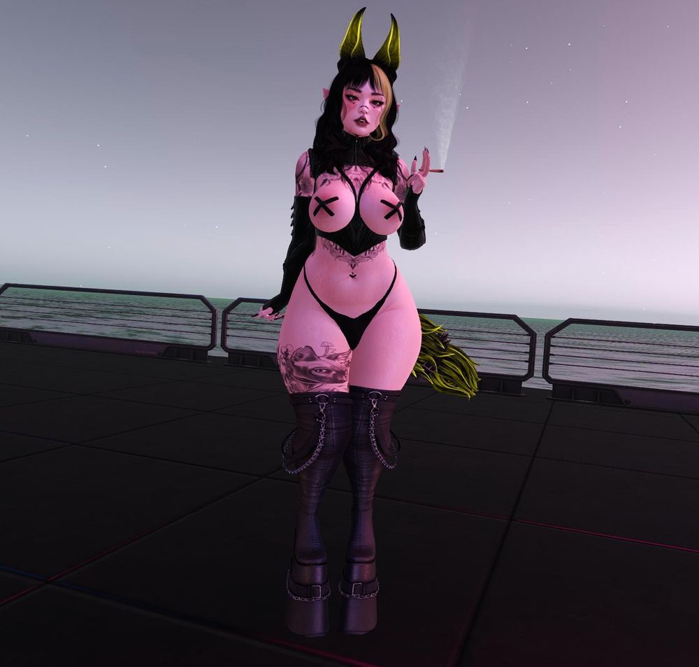 Alt girl with neon wolf ears and tail 