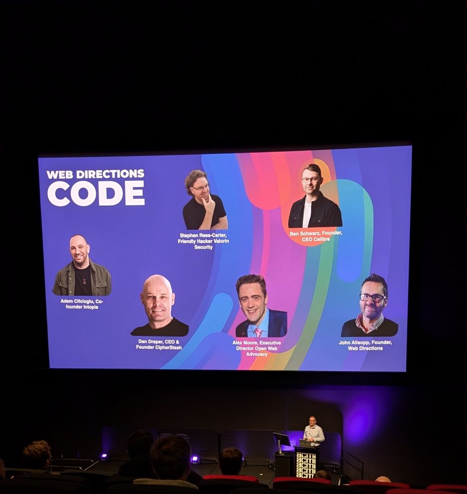 Screen shot showing speakers on Day 2 of Web Directions Code