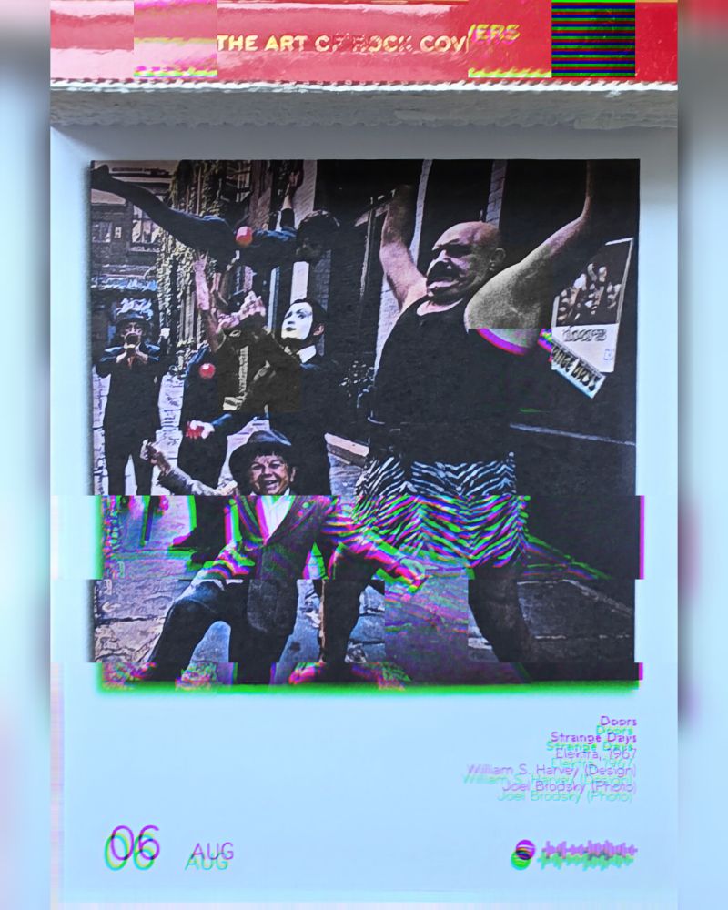 Abreißtageskalender von seltmann mit dem Kalenderblatt des Vinyl-Covers der LP "Strange Days" (1967) von The Doors
