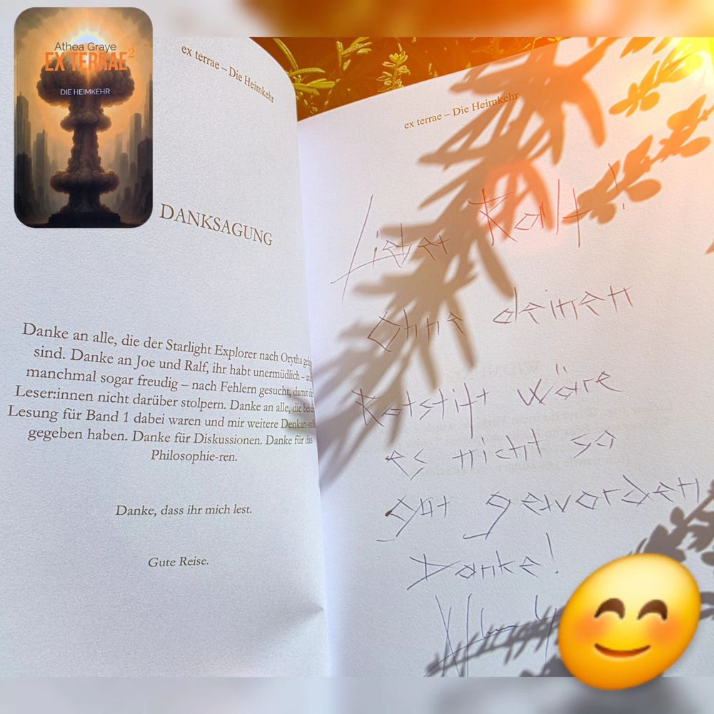 Danksagung im Buch 'ex terrae - Die Heimkehr' von Athea Graye.