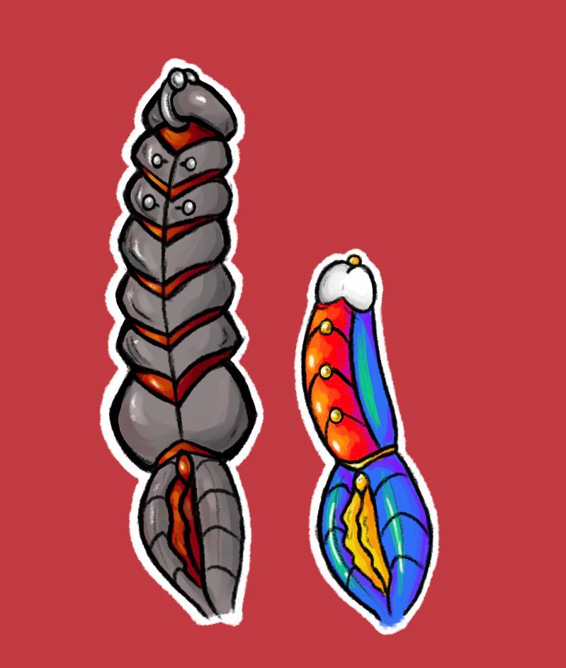 Megatron and Optimus Prime's spike and valve. Megatron's spike is grey and red with three piercings. Megatron's valve is grey and red as well. 
 
Optimus Prime's spike is blue, red, and white with yellow lights. His valve is blue and yellow.  