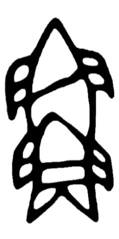 Chinese Oracle Bone Script character for "fish," which looks very much like a small ink drawing of a fish standing upright on its tail. 