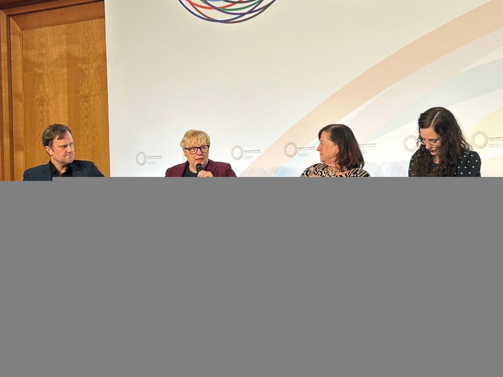 Dame Angela Eagle speaking on the panel. From left to right: Dave Scamell (Australia), Dame Angela Eagle (UK), Dr. Bärbel Kofler (Germany) & moderator Jessica Stern (USA). 