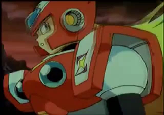 a cartoon character with a red helmet and a blue star on his chest .