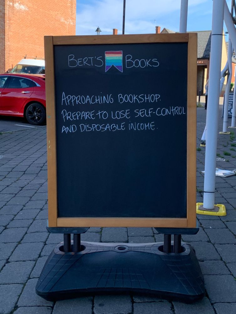 Approaching bookshop. 
Prepare to lose self-control and disposable income. 