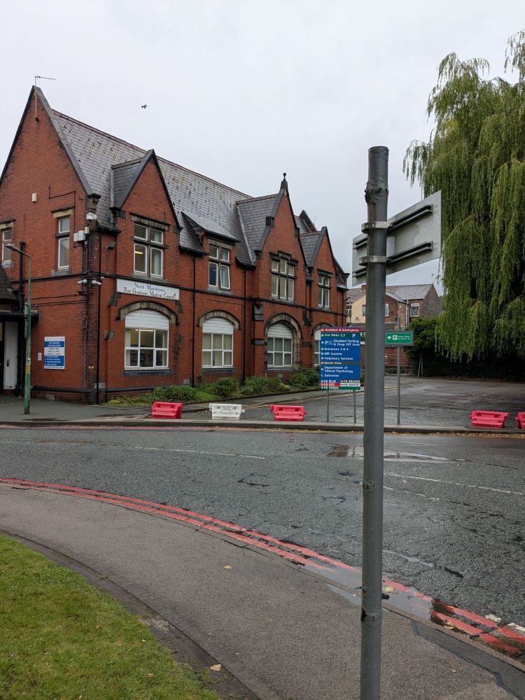 A gloomy shot of the Post Graduate Centre at North Manchester General Hospital, where the library is based! There are too many puddles for our liking!