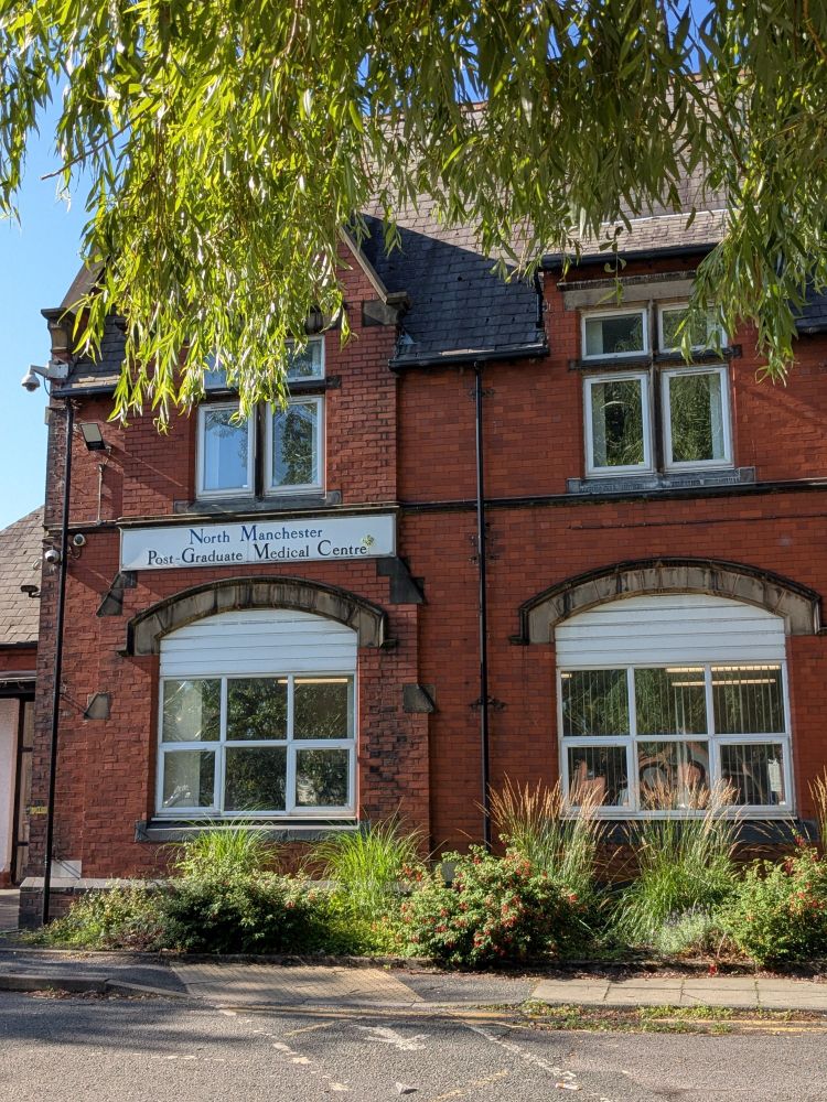 The exterior of North Manchester General Hospital Library on a very hot day!