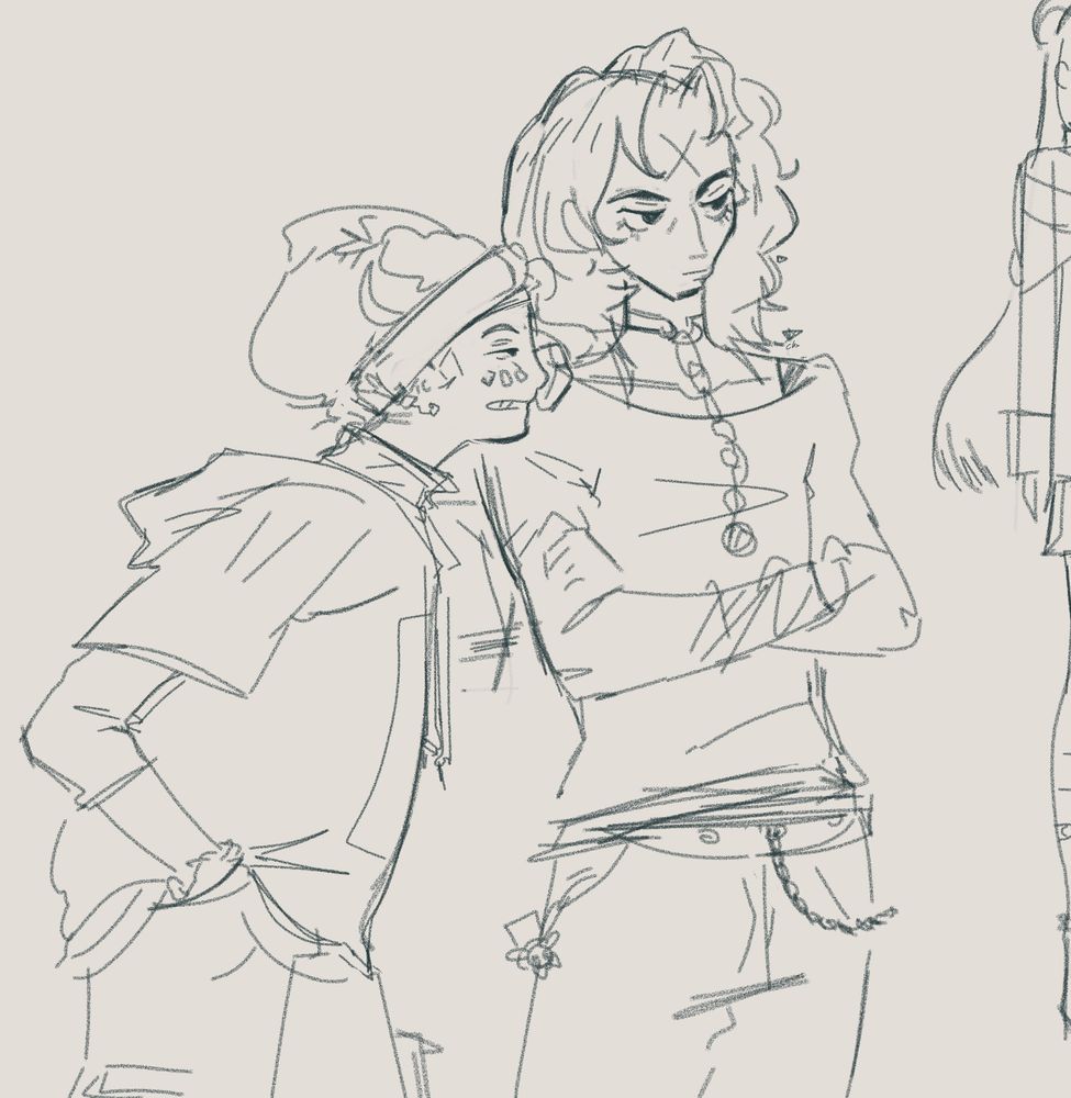 messy digital sketch of mark and reiji (p1) in casual clothing 