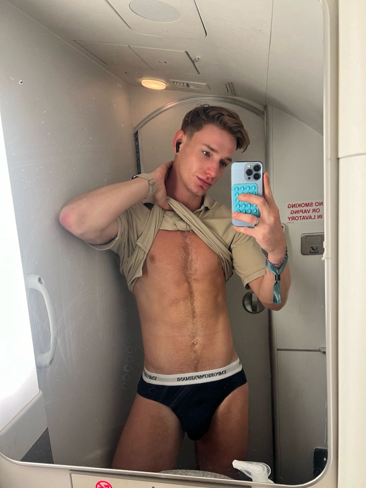 Airplane, toilets, underwear, Calvin Klein, flying, sky, body, mirror