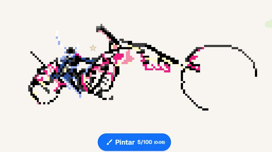 Work in progress Wplace pixel art of armored Lio riding his bike.
