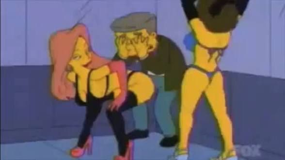 Upset Smithers shielding eyes from provocative dancers 