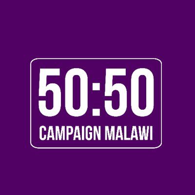 words in white on a purple background: 50:50 Campaign Malawi